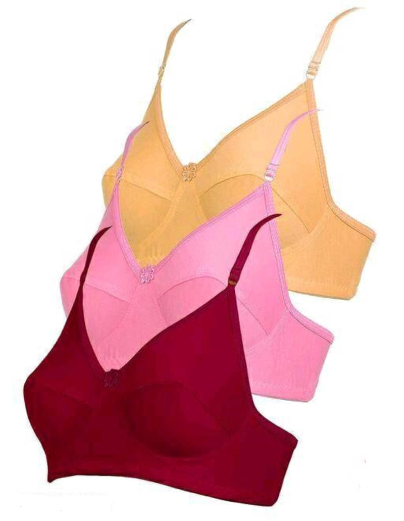 Kiran Enterprises Pack of 3 Cotton Blend Non Padded T-Shirt Bra For Women ( Beige,Maroon,Pink ) Kiran Enterprises Pack of 3 Cotton Blend Non Padded T-Shirt Bra For Women ( Beige,Maroon,Pink )