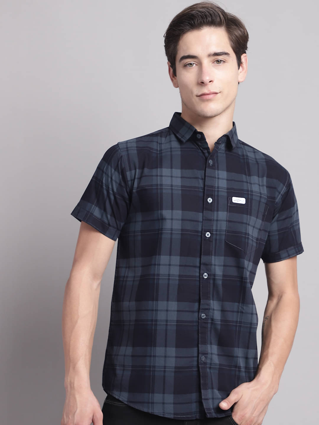     			MAJESTIC MAN 100% Cotton Slim Fit Checks Half Sleeves Men's Casual Shirt - Light Blue ( Pack of 1 )