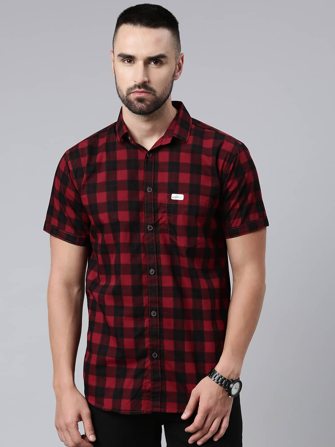 MAJESTIC MAN 100% Cotton Slim Fit Checks Half Sleeves Men's Casual Shirt - Maroon ( Pack of 1 )