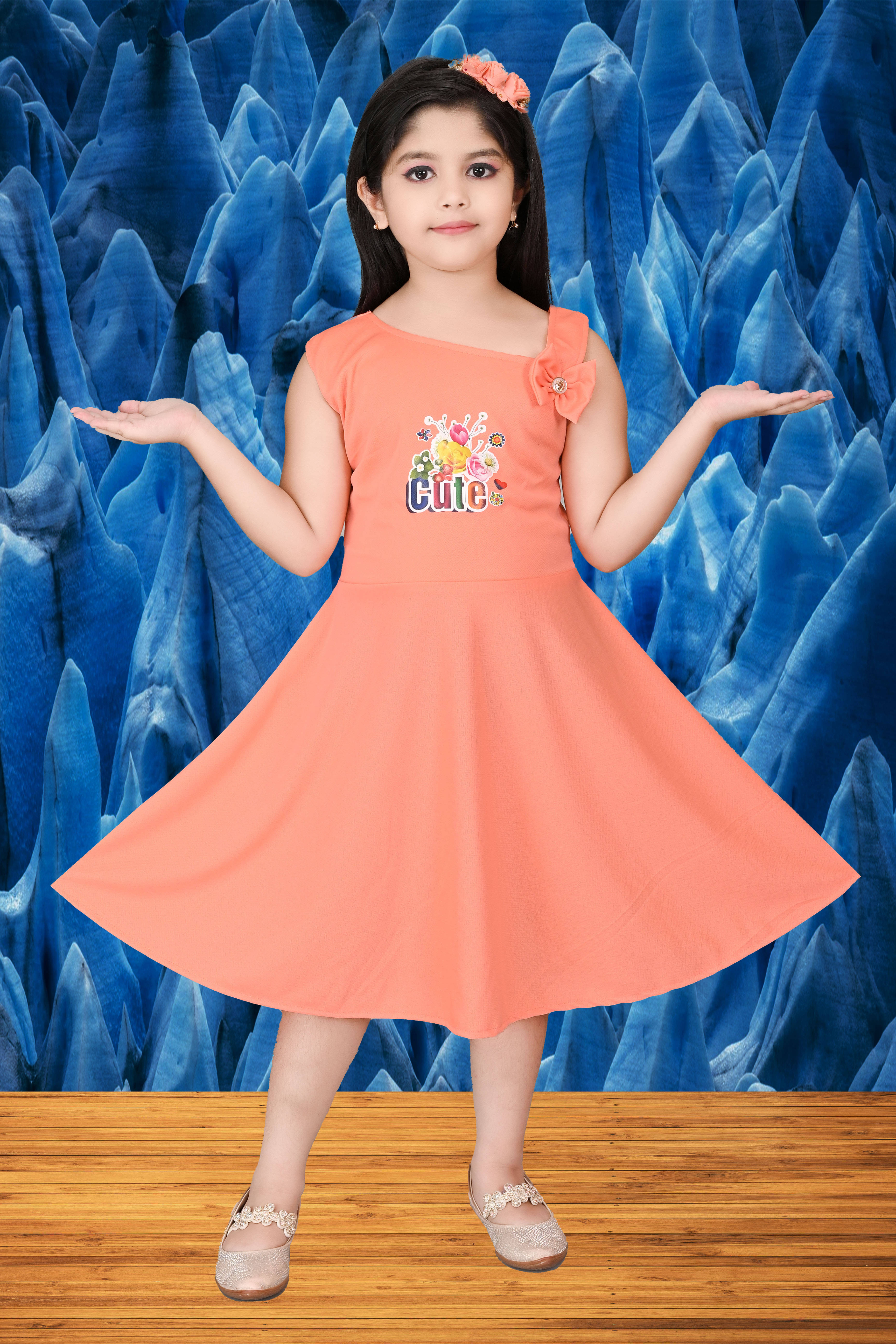 MAXZEN Cotton Blend A-line Dress For Girls ( Pack of 1 , Orange )     			MAXZEN Cotton Blend A-line Dress For Girls ( Pack of 1 , Orange )