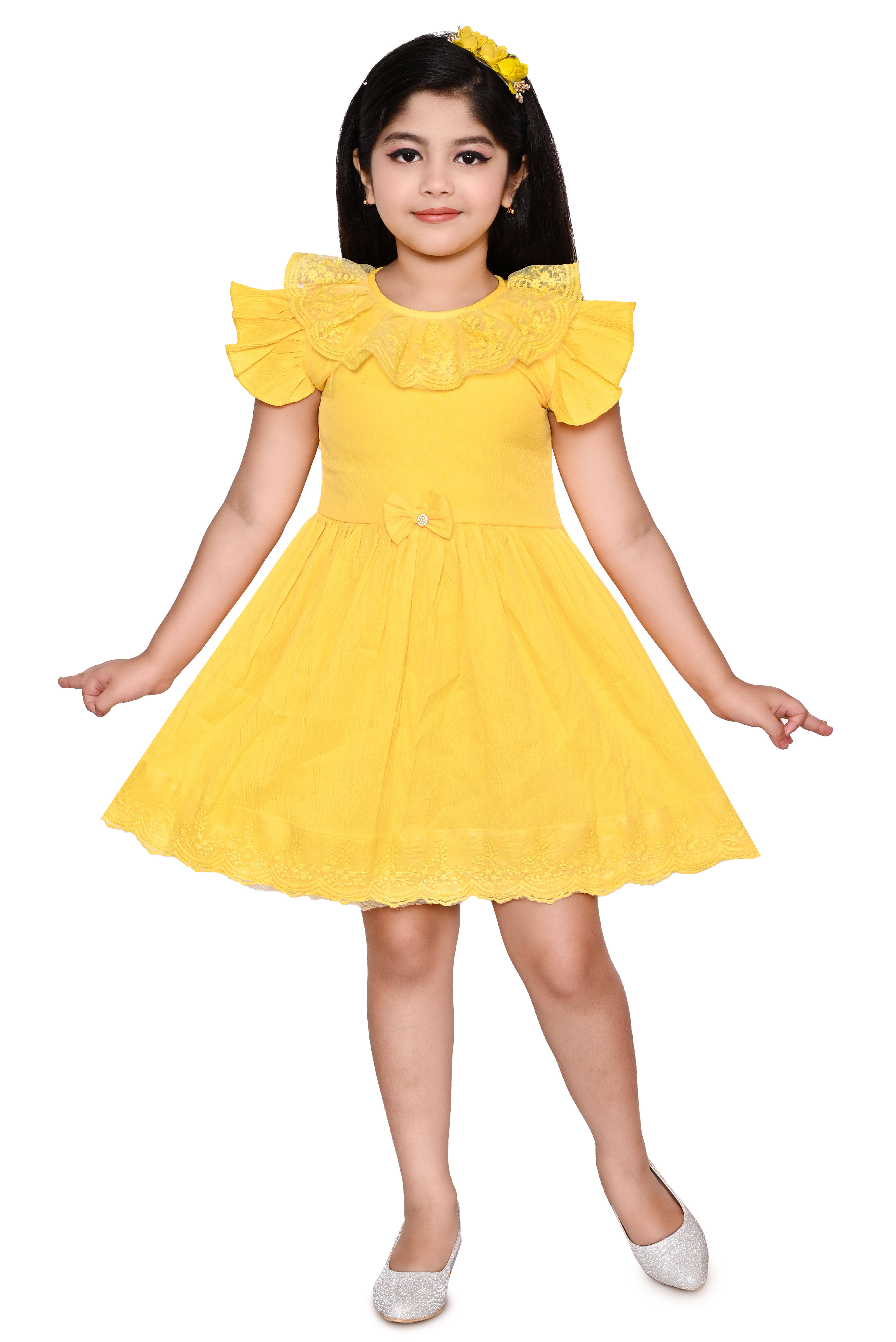     			MAXZEN Cotton Blend Frock For Girls ( Pack of 1 , Yellow )