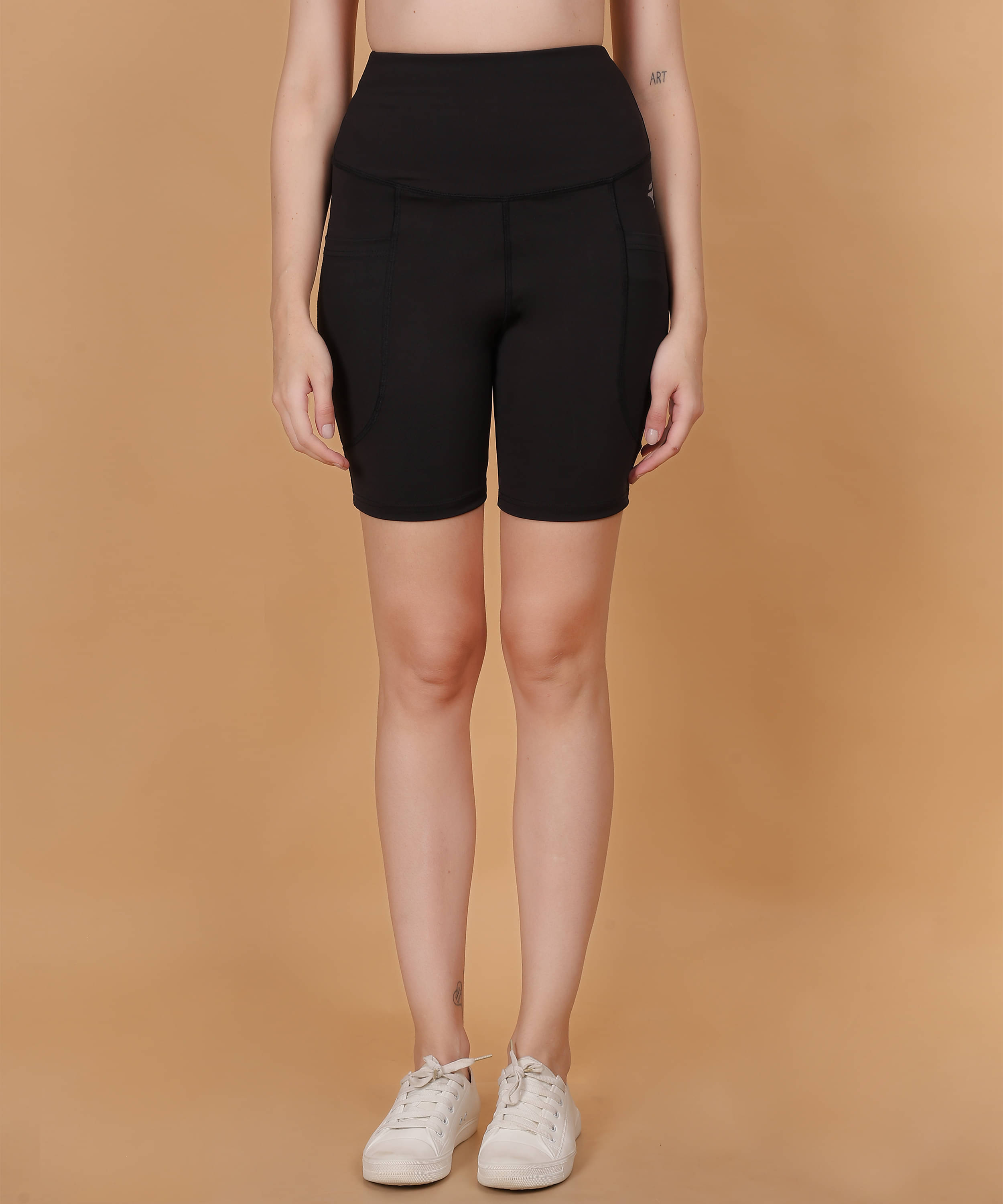     			N-Gal Black Poly Spandex Solid Shorts - Single