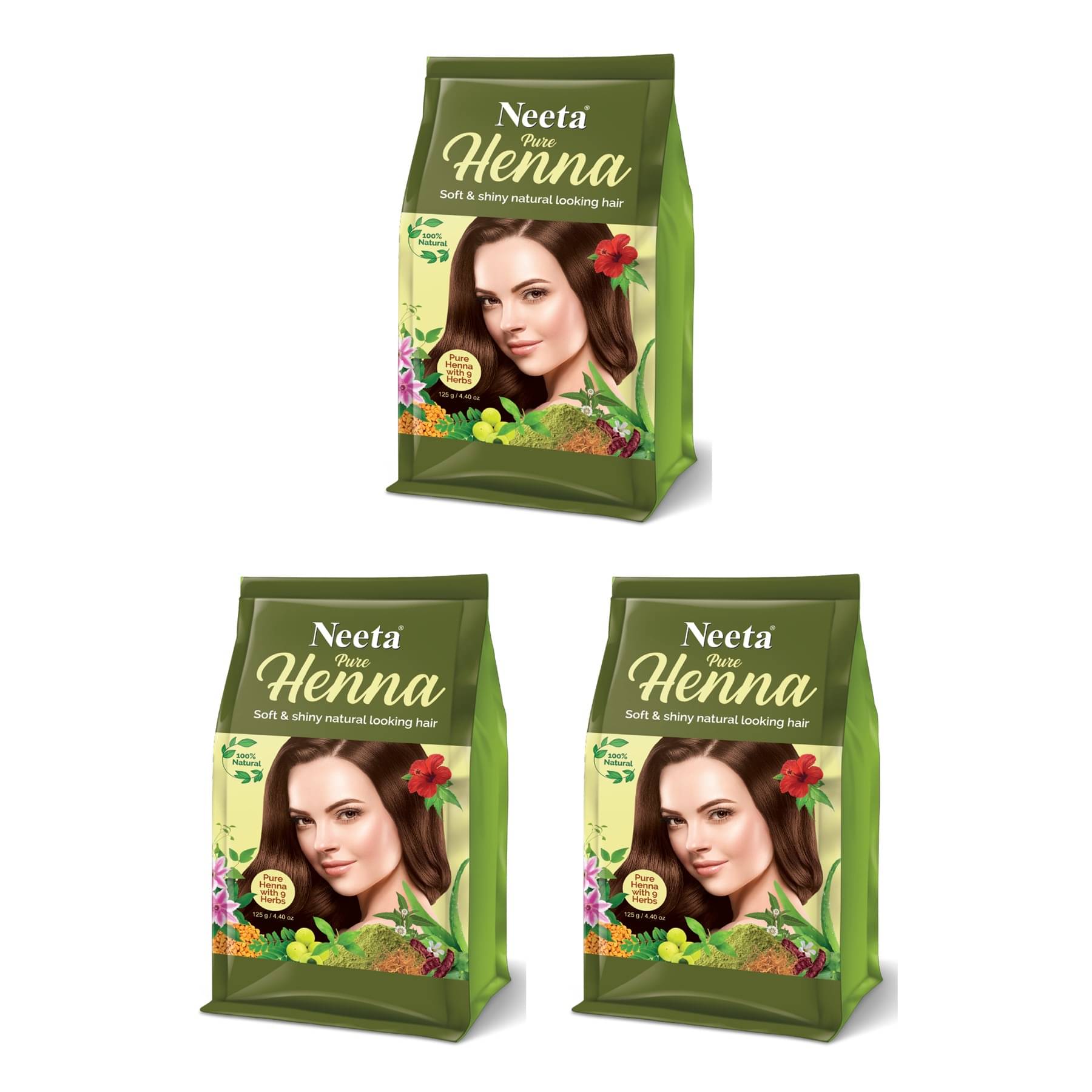 Neeta Pure Henna Powder for Hair with 9 Natural Herbs 125g Pack of 3, 100% Natural Henna Mehndi for Natural Looking Hair Neeta Pure Henna Powder for Hair with 9 Natural Herbs 125g Pack of 3, 100% Natural Henna Mehndi for Natural Looking Hair
