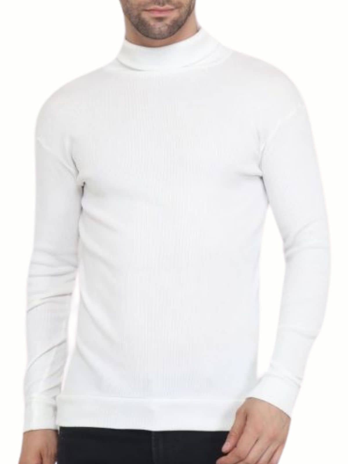 OLENE Woollen Blend High Neck Men's Full Sleeves Pullover Sweater - White ( Pack of 1 )