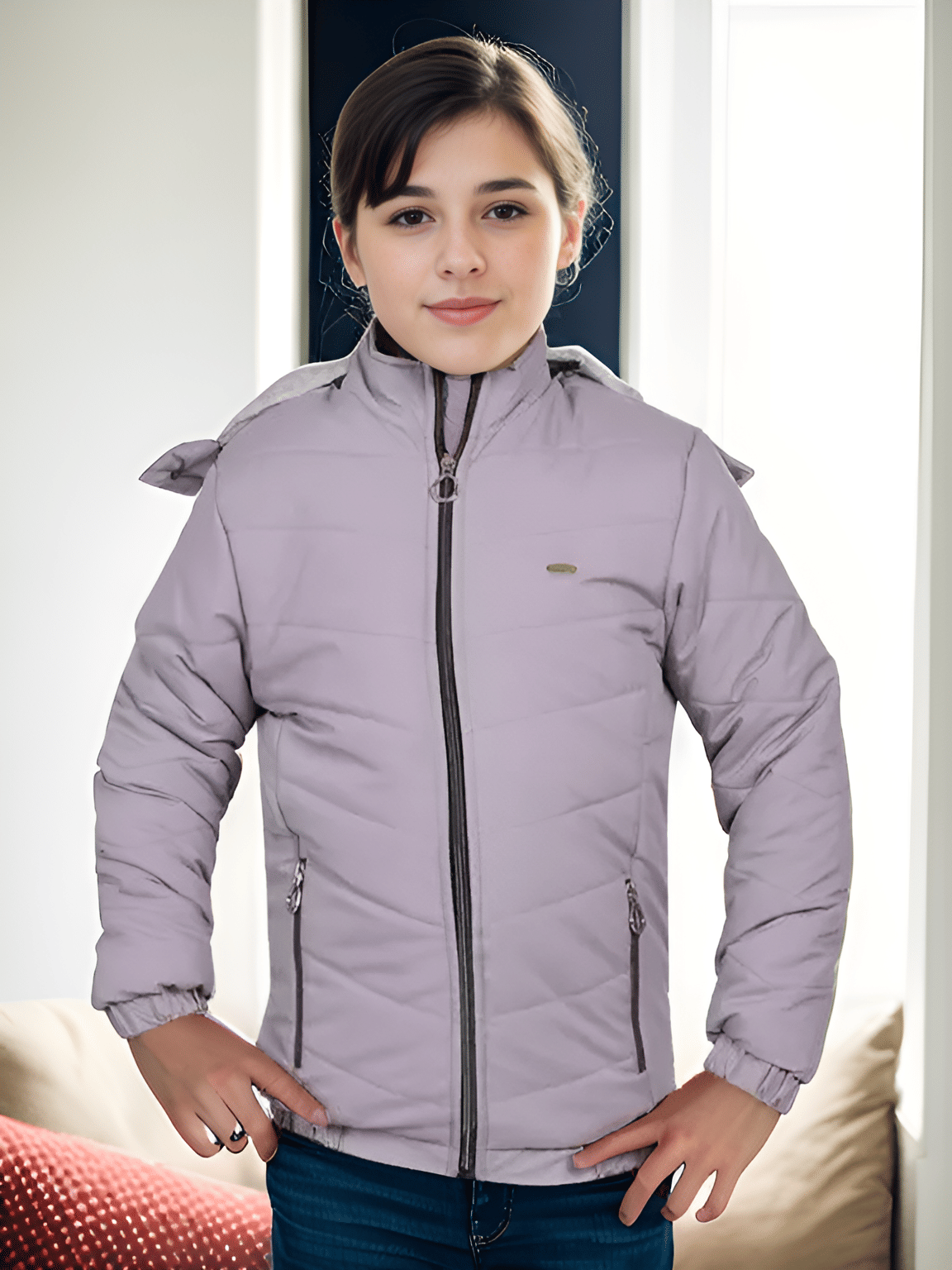     			PLUS PARADISE Girls Polyester Quilted & Bomber For ( Pack of 1 , Grey )