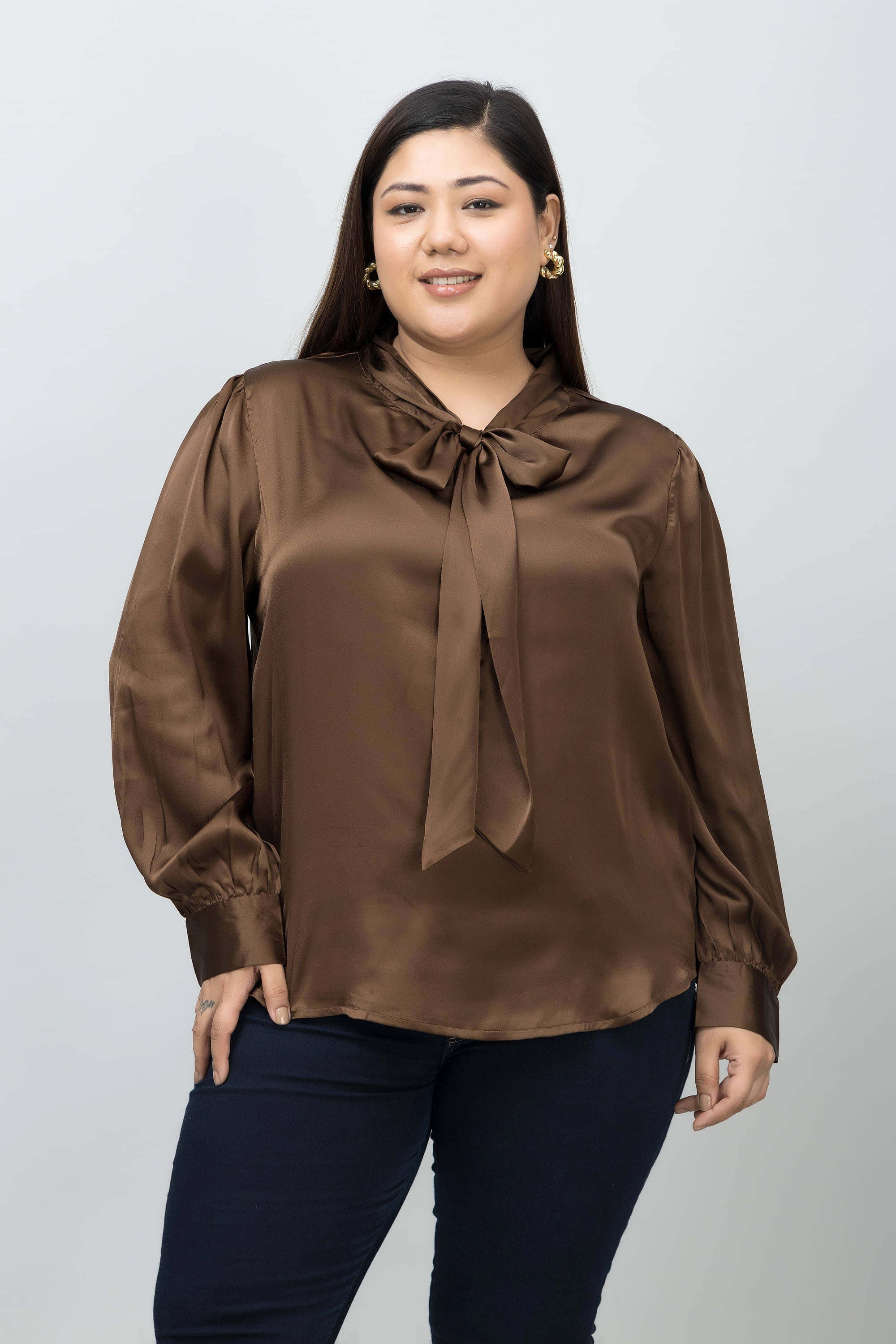     			Purys Women's Satin Regular Top ( Coffee )