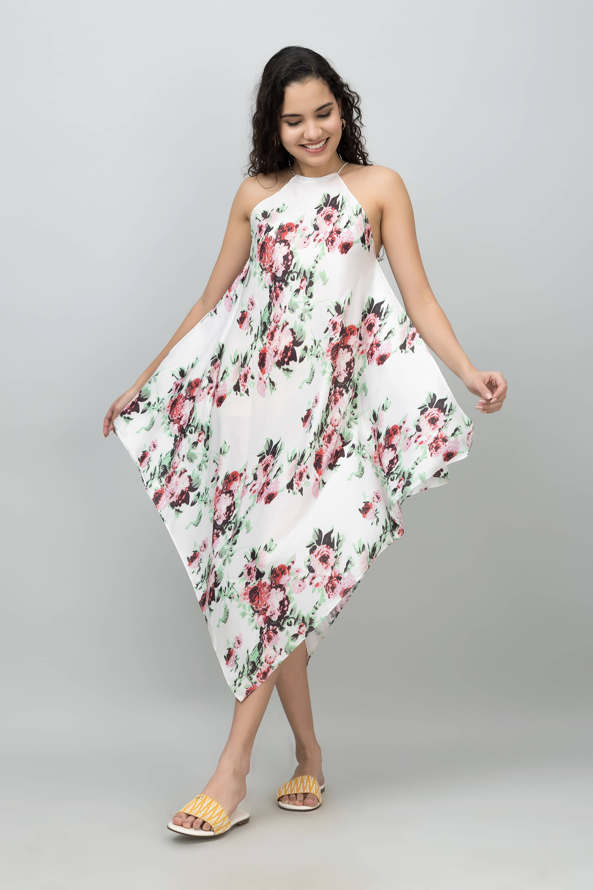     			Purys Women Polyester Blend Printed A-line Dress ( Off White )