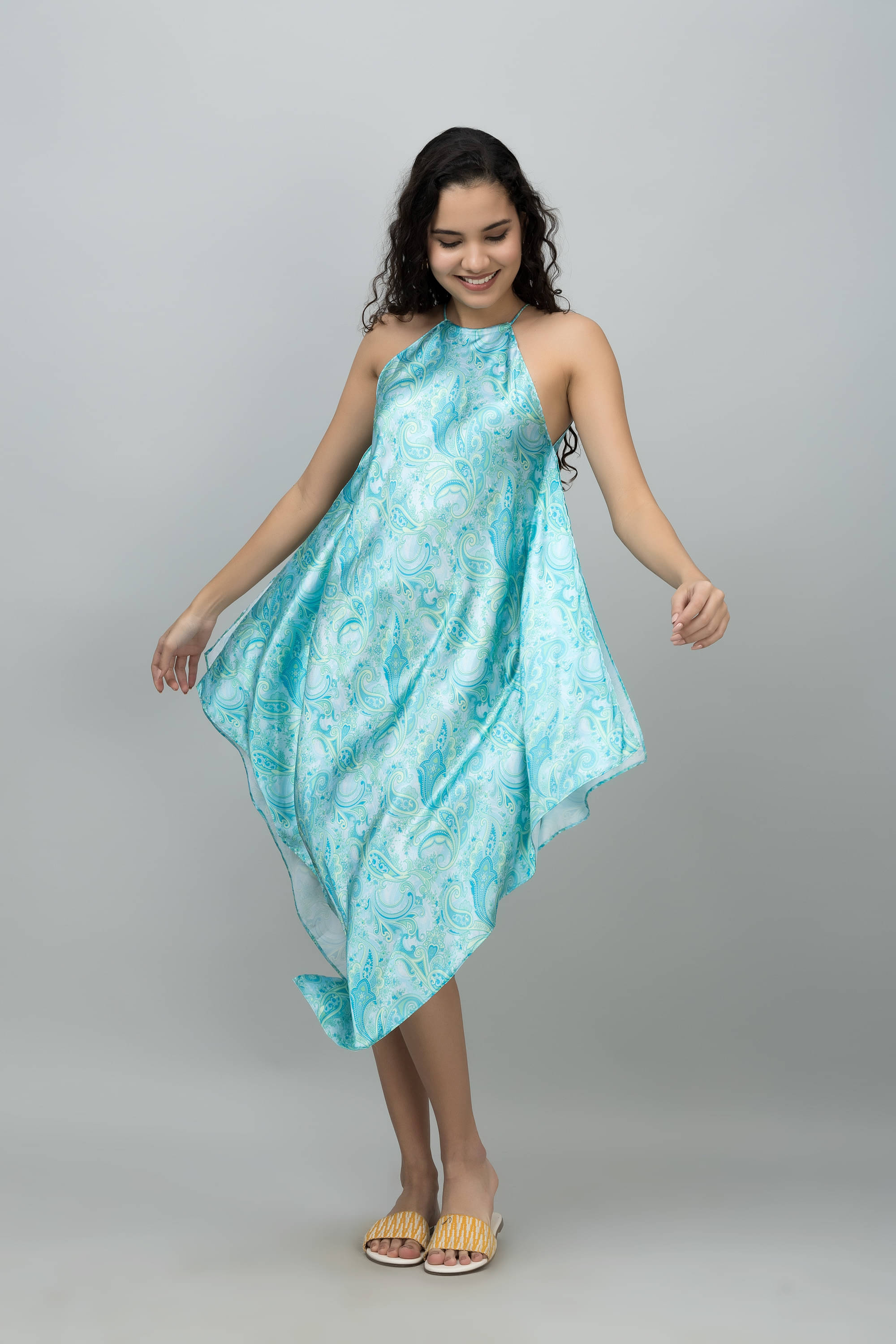     			Purys Women Polyester Blend Printed A-line Dress ( Turquoise )