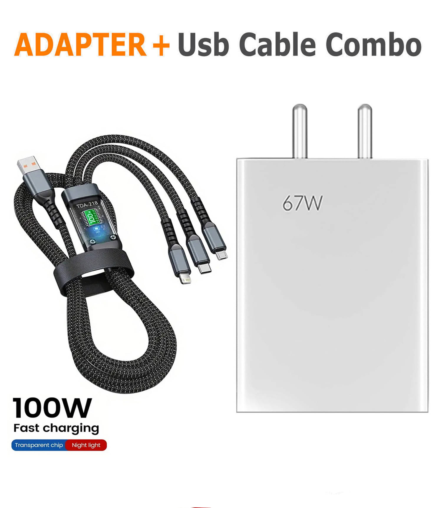 Retailstore 3-in-1 100W Fast Charging cable with 67Watt Fast Charger Combo 1 Retailstore 3-in-1 100W Fast Charging cable with 67Watt Fast Charger Combo 1