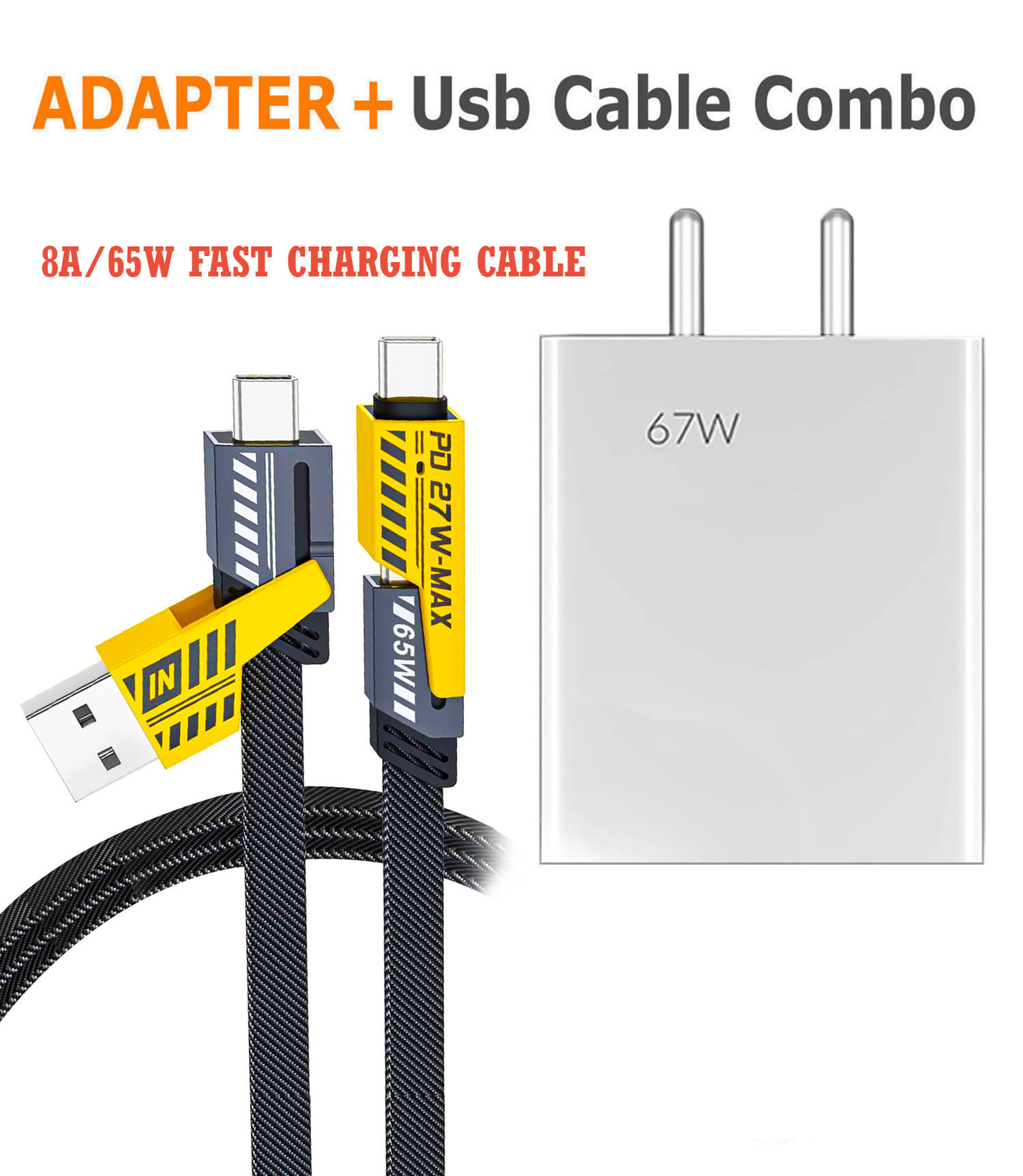     			Retailstore 67W Fast Charging Combo 4-in-1 8AMP Charging cable with 67W Adapter Combo 1