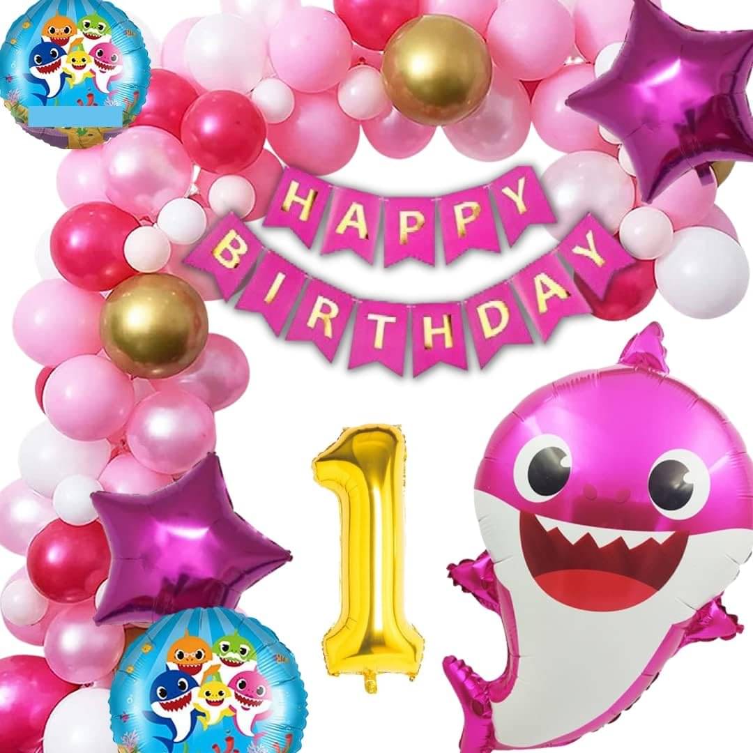     			Roll over image to zoom in Urban Classic Pink Baby Shark  (1st Birthday) Decoration theme of 61 pcs for girls