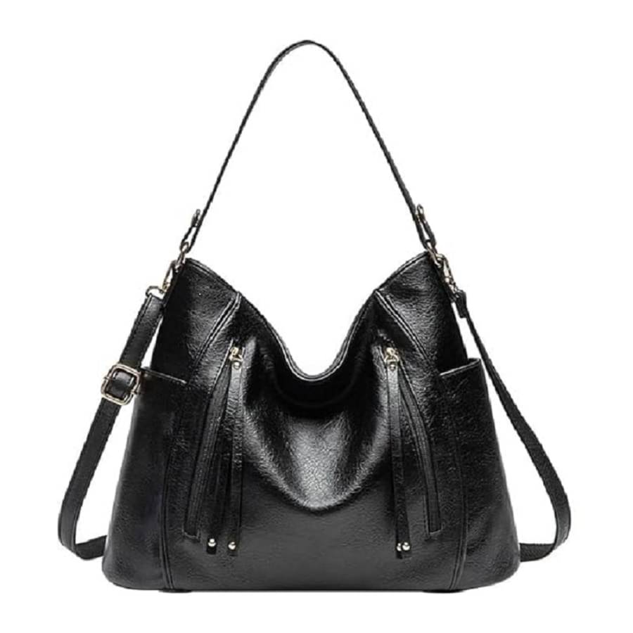     			SAKWOODS Hobo Bag PU Set of 1 ( Black )