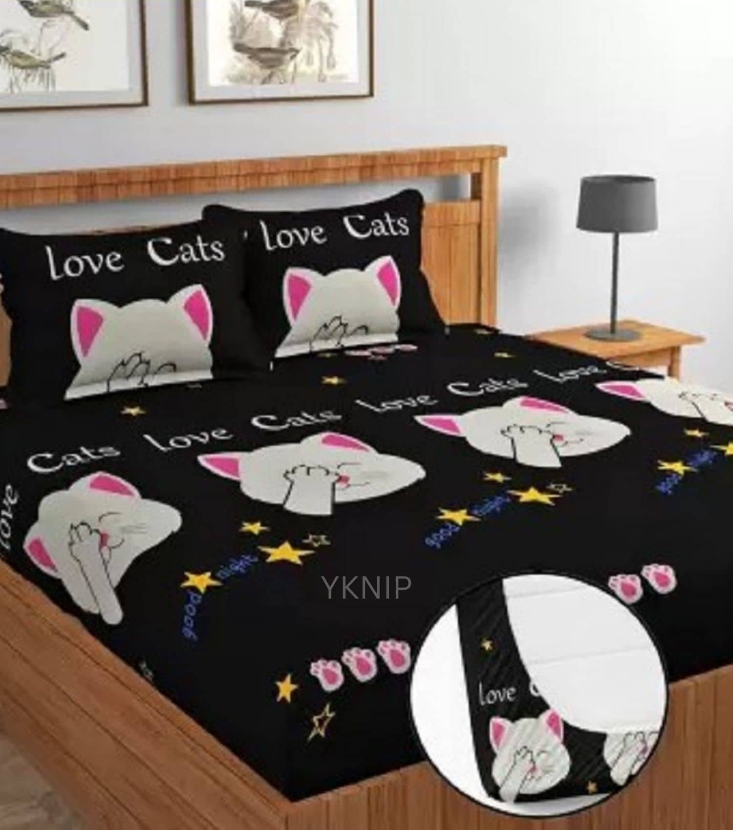 SWIZIER Cotton Animal Fitted 1 Bedsheet with 2 Pillow Covers ( King Size ) - Black