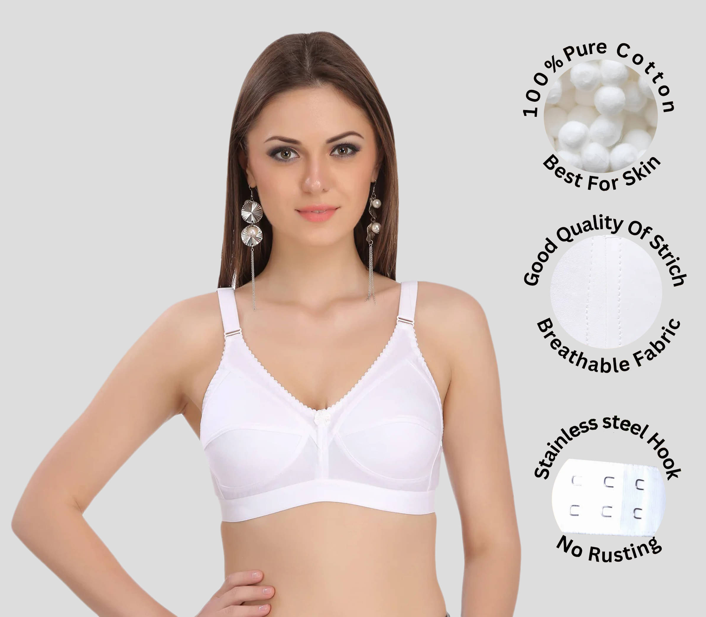 TCG Pack of 1 Cotton Blend Non Padded Everyday Bra For Women ( White ) TCG Pack of 1 Cotton Blend Non Padded Everyday Bra For Women ( White )