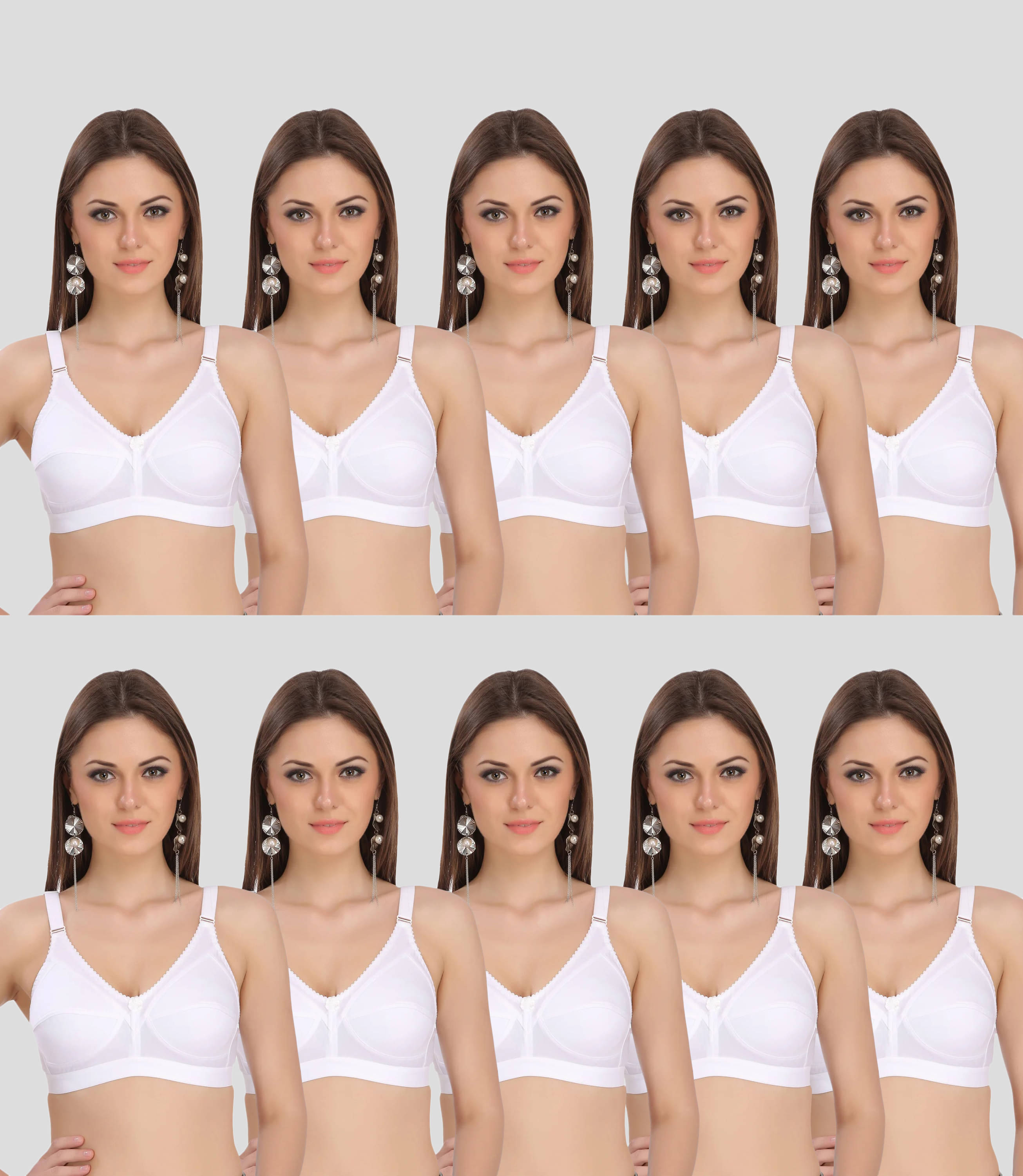     			TCG Pack of 10 Cotton Blend Non Padded Everyday Bra For Women ( White )