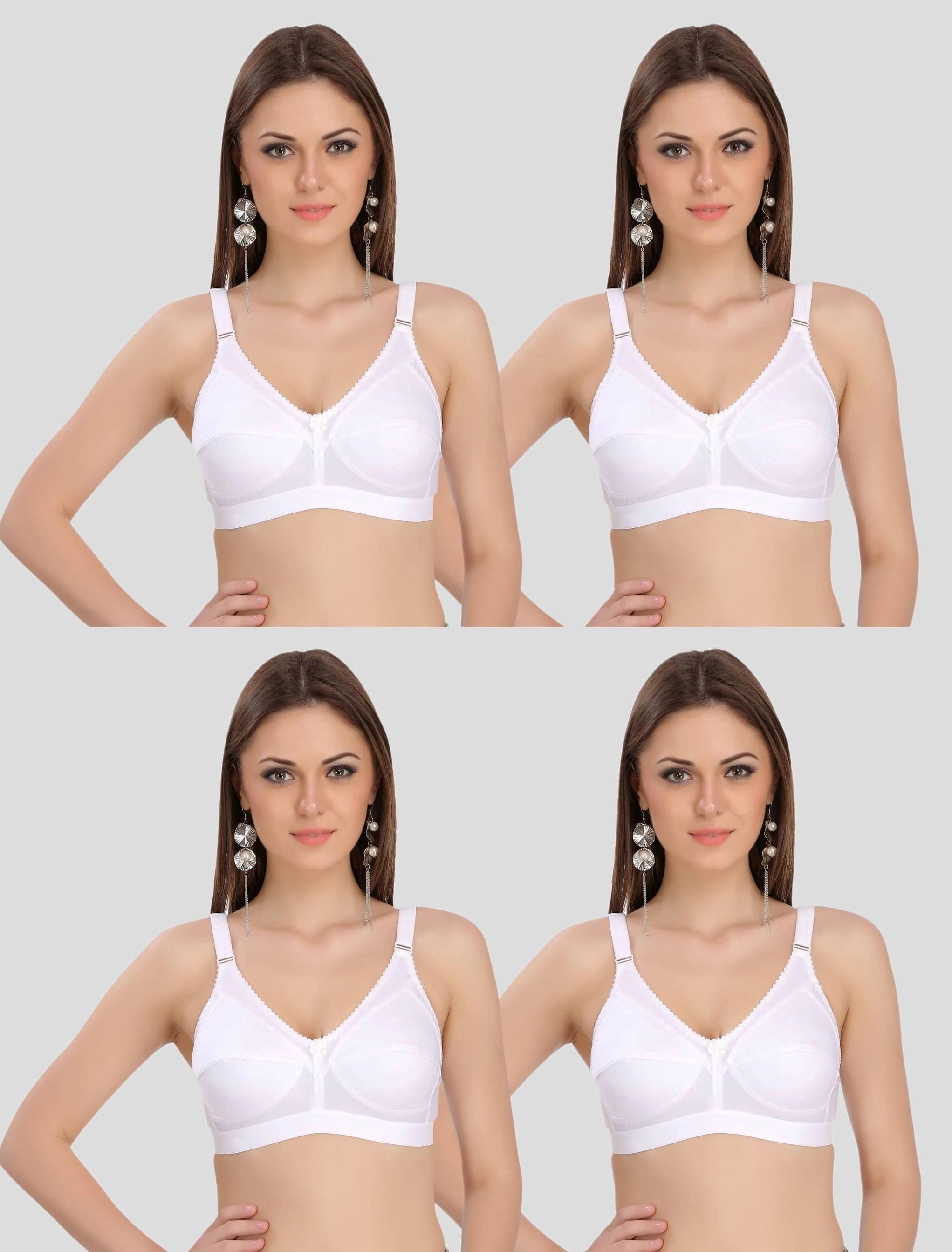 TCG Pack of 4 Cotton Blend Non Padded Everyday Bra For Women ( White ) TCG Pack of 4 Cotton Blend Non Padded Everyday Bra For Women ( White )