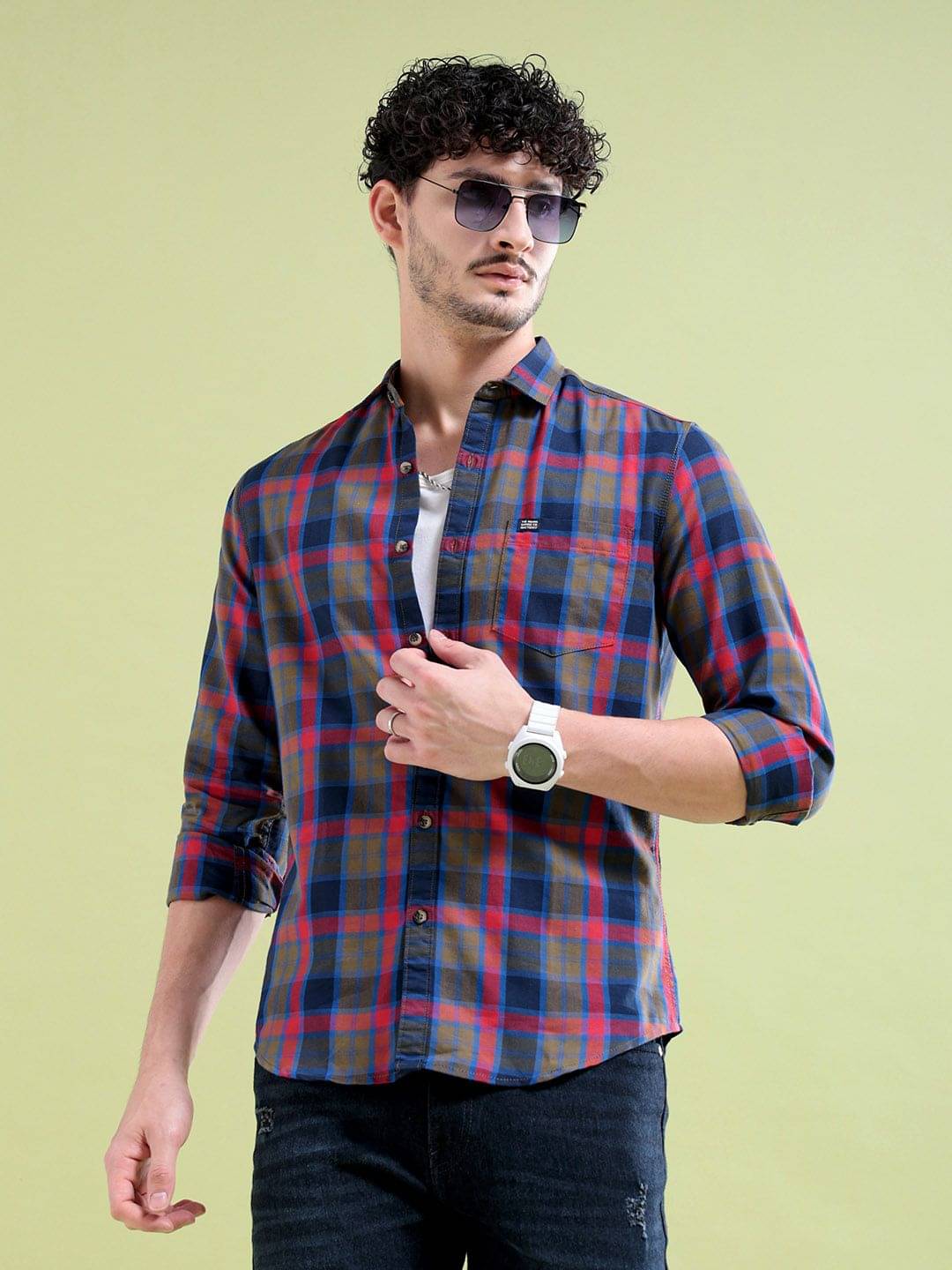 The Indian Garage Co Men Tartan Checks Opaque Checked Casual Shirt     			The Indian Garage Co Men Tartan Checks Opaque Checked Casual Shirt