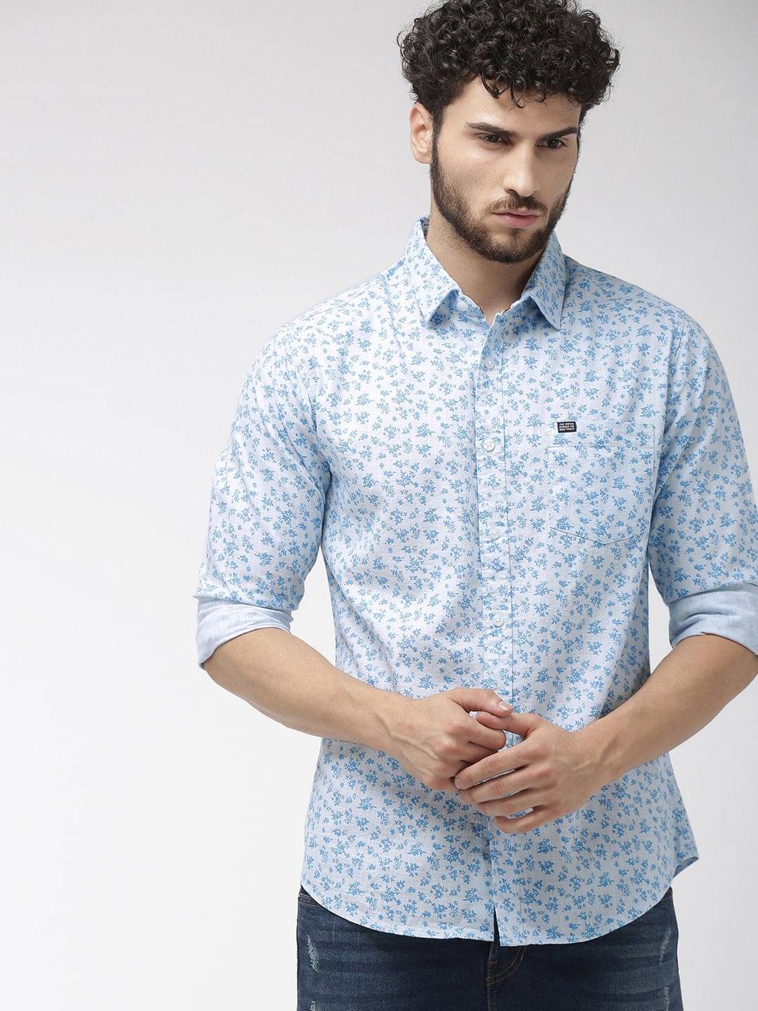    			The Indian Garage Co Men Blue Slim Fit Printed Casual Shirt