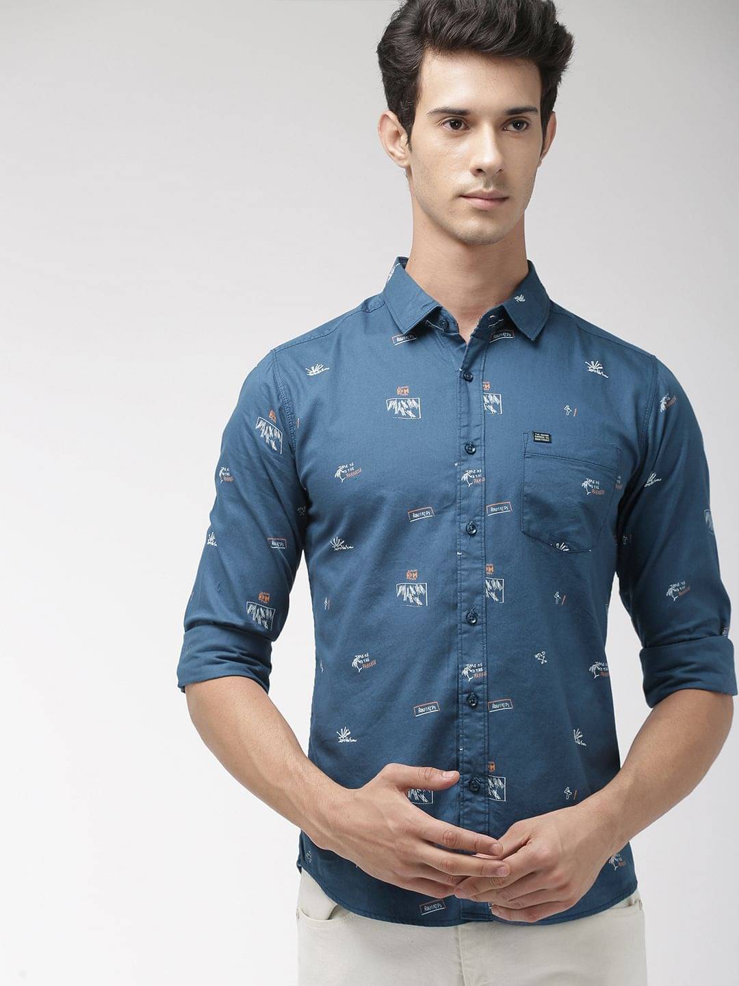 The Indian Garage Co Men Blue Slim Fit Printed Casual Shirt     			The Indian Garage Co Men Blue Slim Fit Printed Casual Shirt