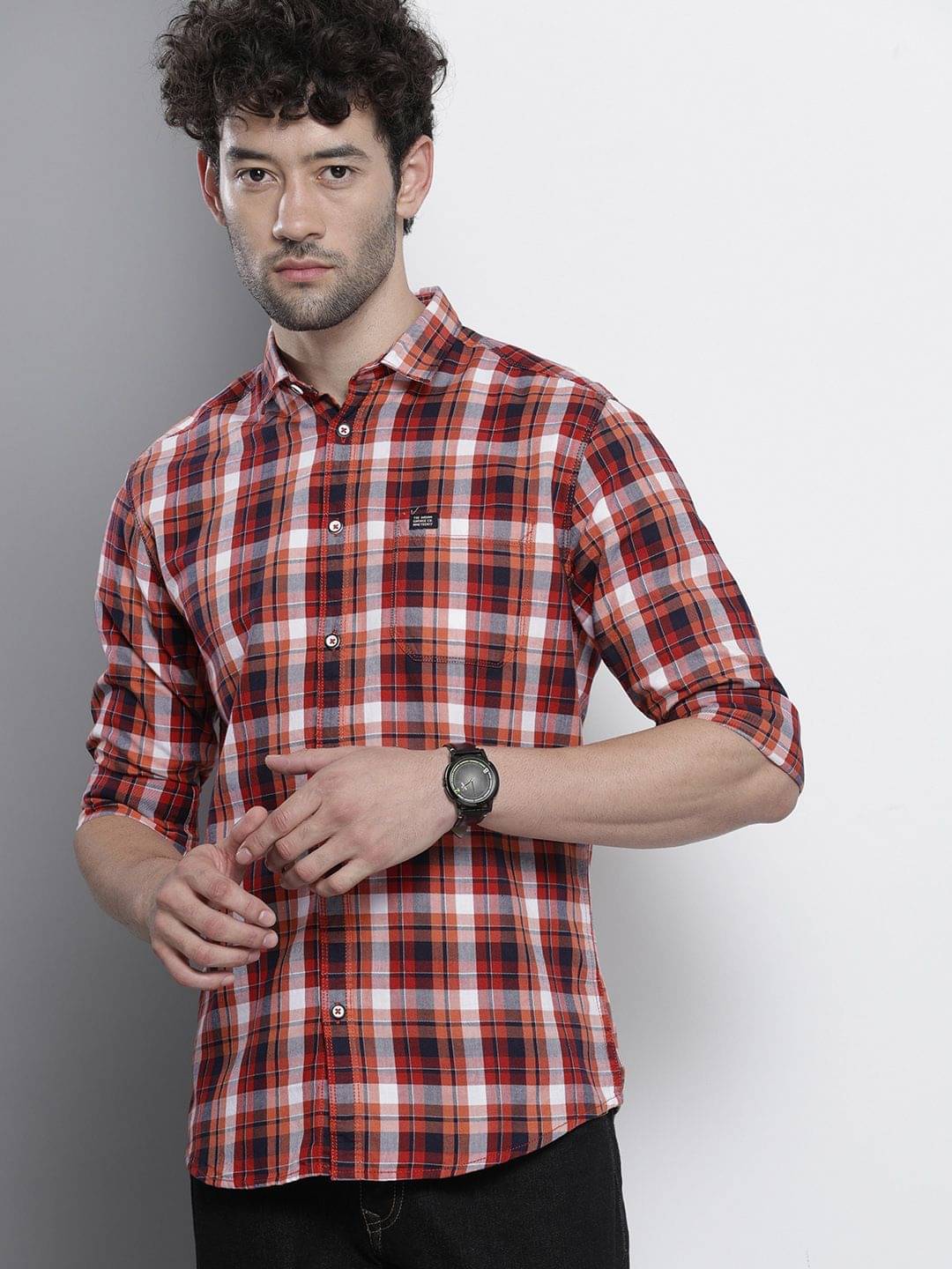     			The Indian Garage Co Men Slim Fit Cotton Checked Casual Shirt