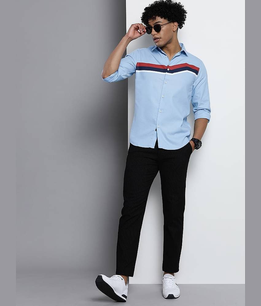 The Indian Garage Co Men Blue Slim Fit Horizontal Striped Casual Shirt