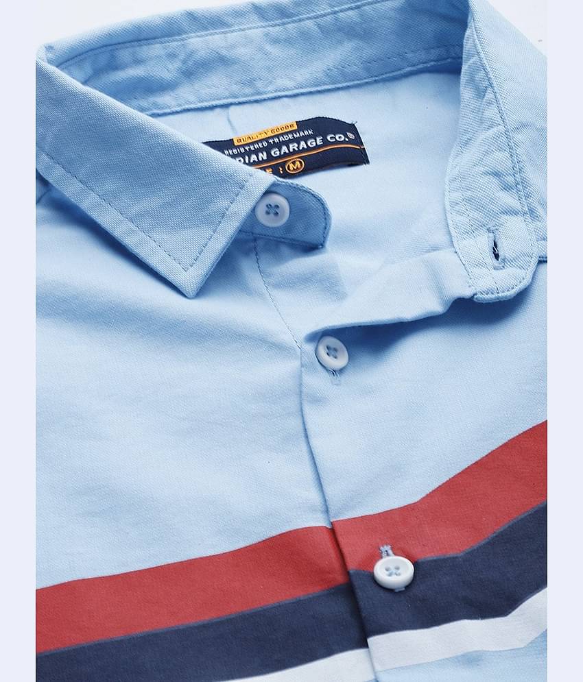 The Indian Garage Co Men Blue Slim Fit Horizontal Striped Casual Shirt