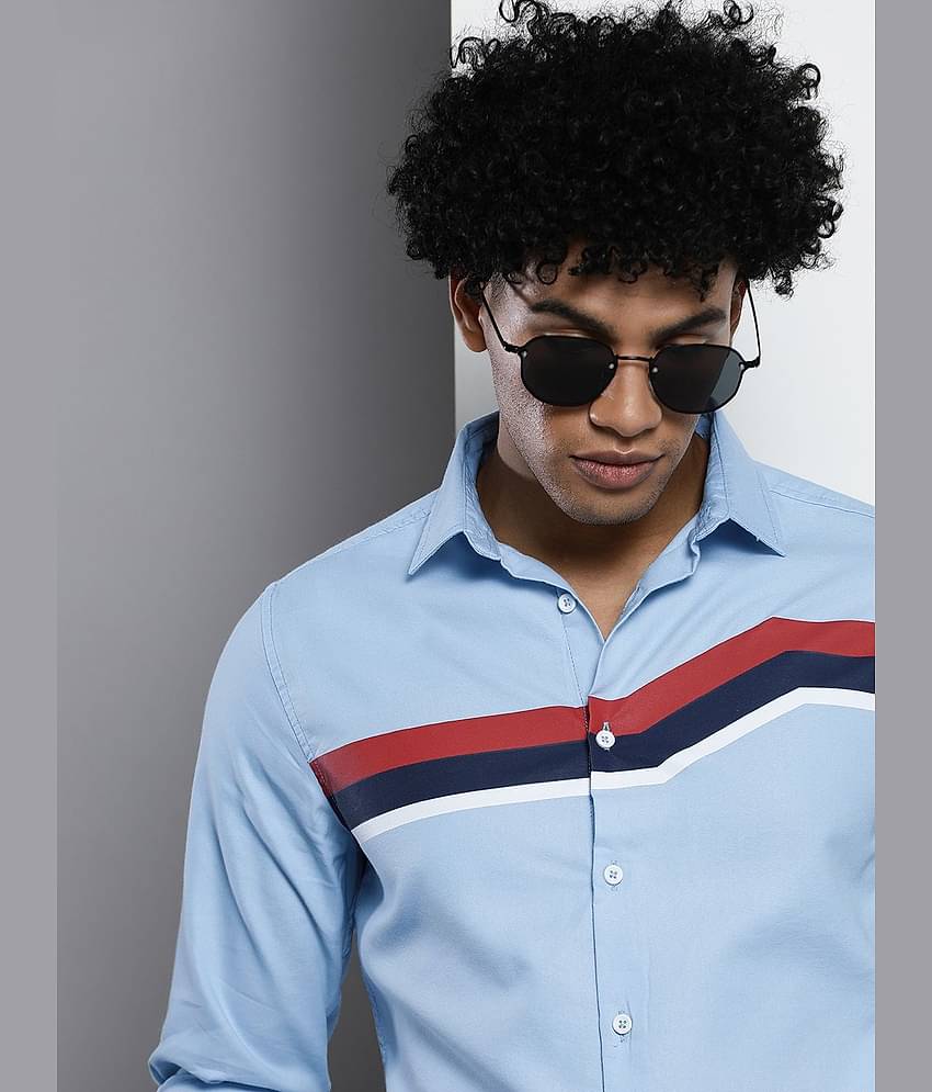 The Indian Garage Co Men Blue Slim Fit Horizontal Striped Casual Shirt