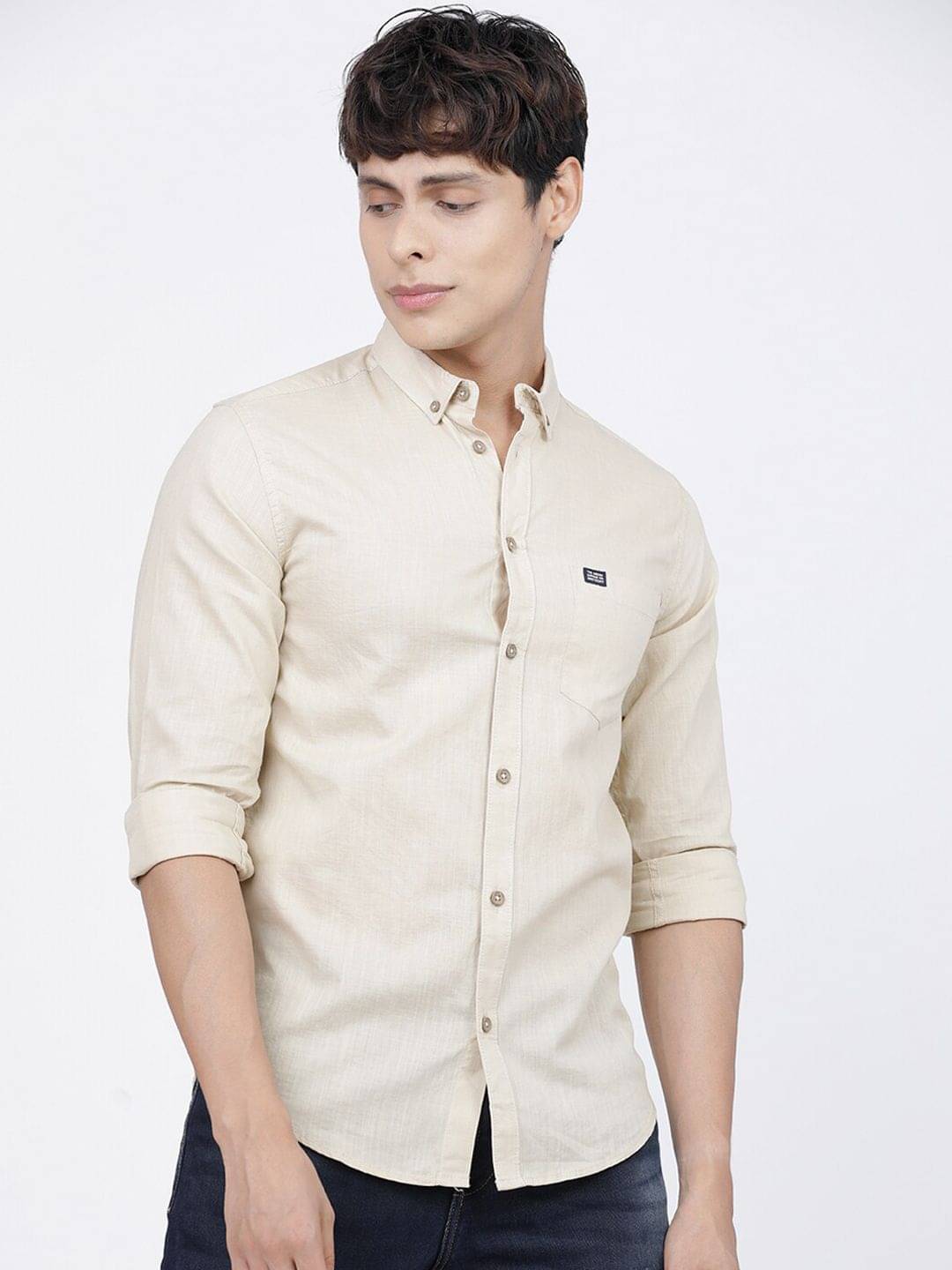 The Indian Garage Co Men Beige Casual Shirt The Indian Garage Co Men Beige Casual Shirt