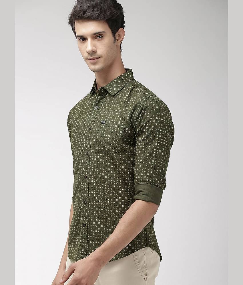 The Indian Garage Co Men Olive Green & Beige Regular Fit Printed Casual Shirt