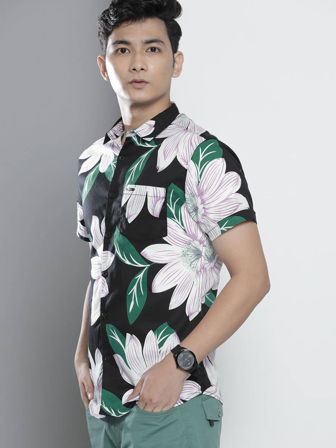 The Indian Garage Co Men Black Floral Regular Opaque Printed Casual Shirt