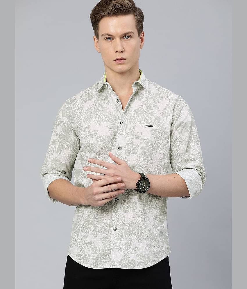 The Indian Garage Co Men Grey Slim Fit Tropical Printed Casual Shirt
