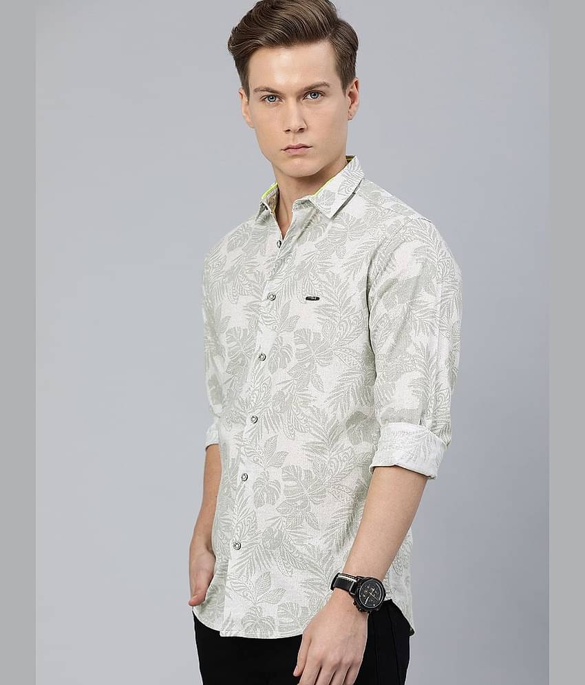 The Indian Garage Co Men Grey Slim Fit Tropical Printed Casual Shirt
