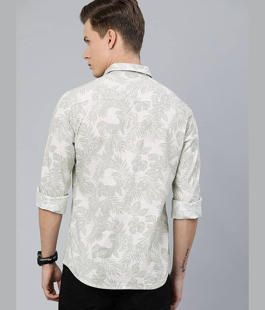 The Indian Garage Co Men Grey Slim Fit Tropical Printed Casual Shirt