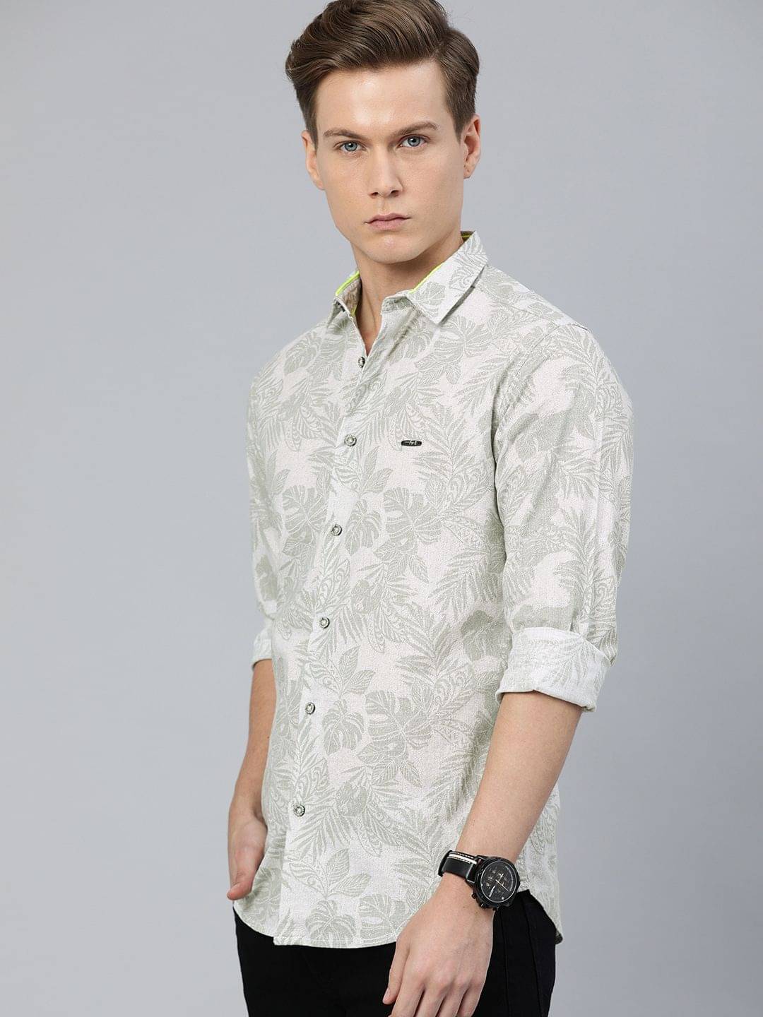 The Indian Garage Co Men Grey Slim Fit Tropical Printed Casual Shirt - Image 3
