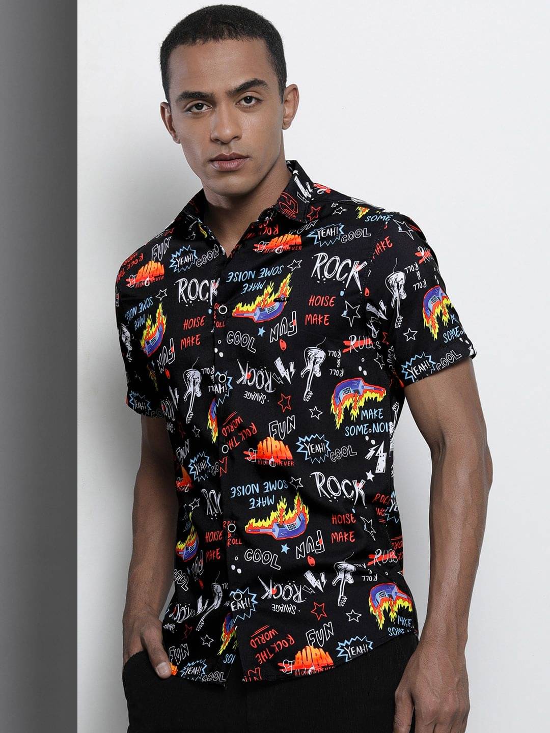 The Indian Garage Co Men Black Printed Casual Shirt The Indian Garage Co Men Black Printed Casual Shirt