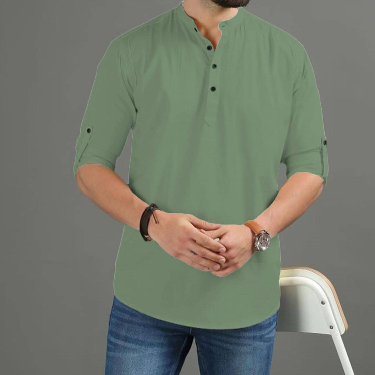 UNI VIBE Light Green Cotton Men's Shirt Style Kurta ( Pack of 1 ) UNI VIBE Light Green Cotton Men's Shirt Style Kurta ( Pack of 1 )