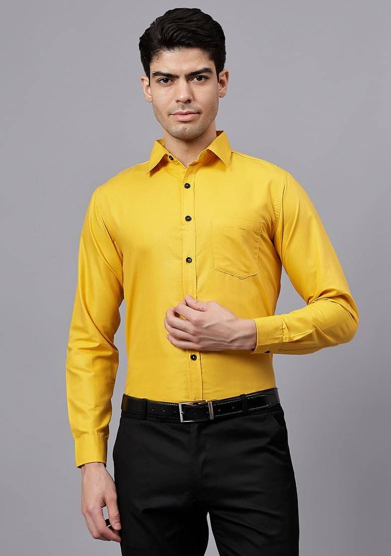     			Vida Loca Cotton Blend Slim Fit Solids Full Sleeves Men's Casual Shirt - Yellow ( Pack of 1 )