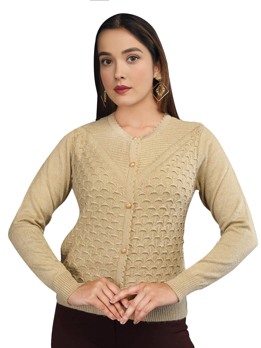 tysort Woollen Round Neck Women's Buttoned Cardigans - Beige (Pack of 1) tysort Woollen Round Neck Women's Buttoned Cardigans - Beige (Pack of 1)
