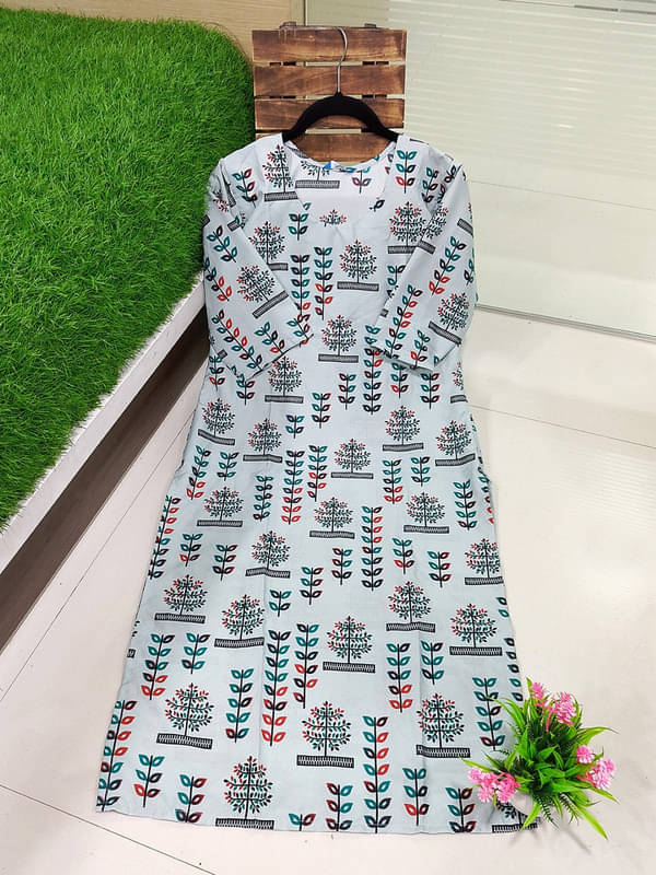     			1 Stop Fashion Pack of 1 Crepe Printed Straight Women's Kurti - ( Grey )