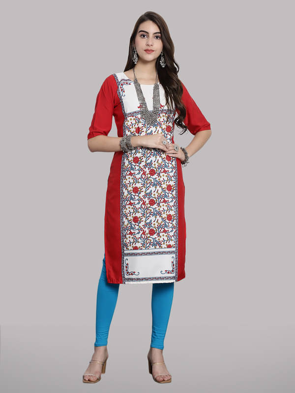 1 Stop Fashion Pack of 1 Crepe Printed Straight Women's Kurti - ( Red ) 1 Stop Fashion Pack of 1 Crepe Printed Straight Women's Kurti - ( Red )