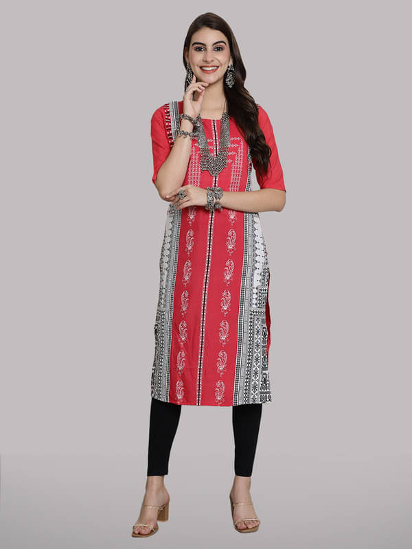     			1 Stop Fashion Pack of 1 Crepe Printed Straight Women's Kurti - ( Pink )