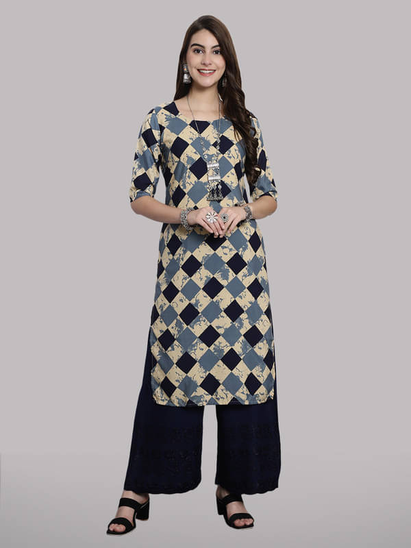     			1 Stop Fashion Pack of 1 Crepe Checks Straight Women's Kurti - ( Multicoloured )