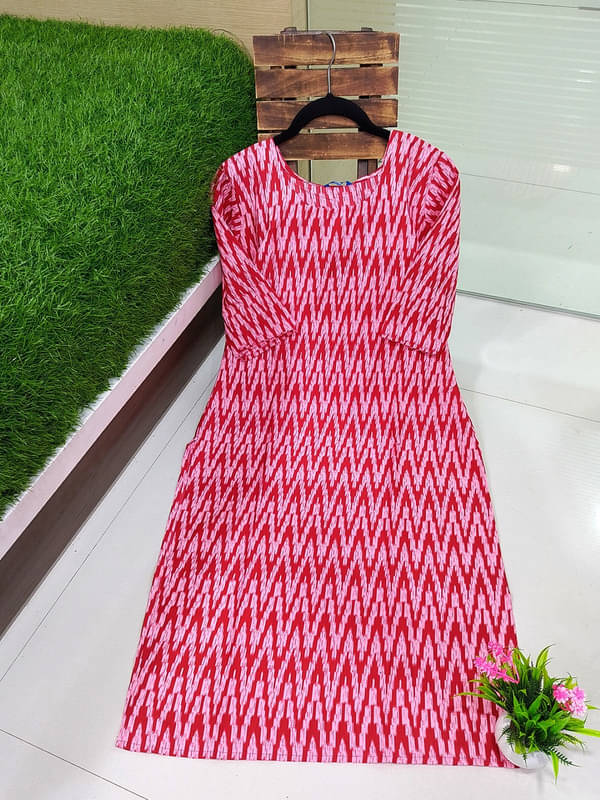 1 Stop Fashion Pack of 1 Crepe Printed Straight Women's Kurti - ( Pink )     			1 Stop Fashion Pack of 1 Crepe Printed Straight Women's Kurti - ( Pink )