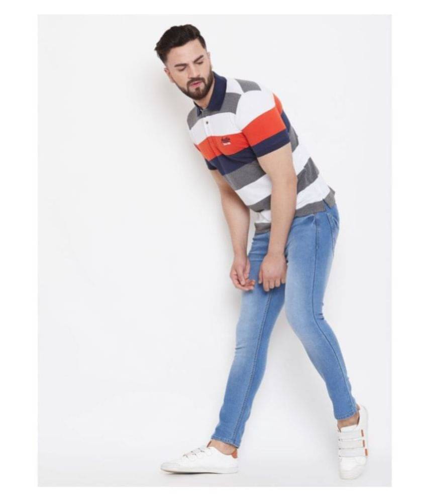 AUSTIN WOOD Pack of 1 Cotton Blend Regular Fit Striped Half Sleeves Men's Polo T Shirt ( Multicolor )     			AUSTIN WOOD Pack of 1 Cotton Blend Regular Fit Striped Half Sleeves Men's Polo T Shirt ( Multicolor )