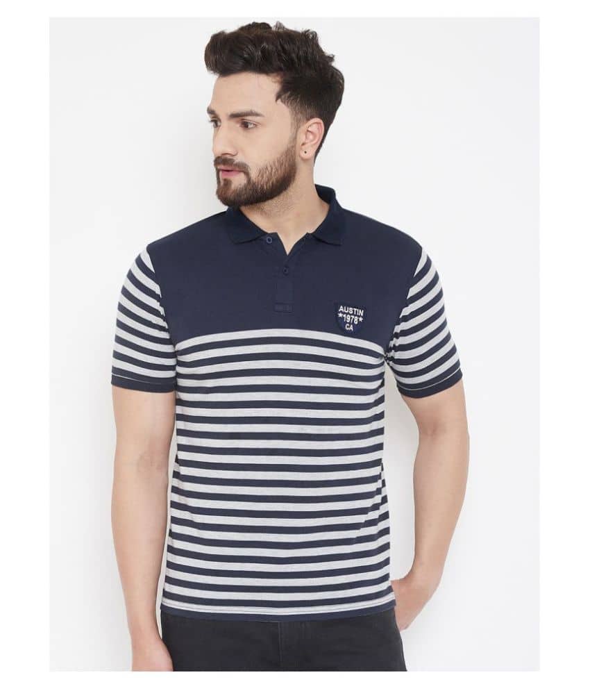 AUSTIN WOOD - Navy Cotton Blend Regular Fit Men's Polo T Shirt ( Pack of 1 )