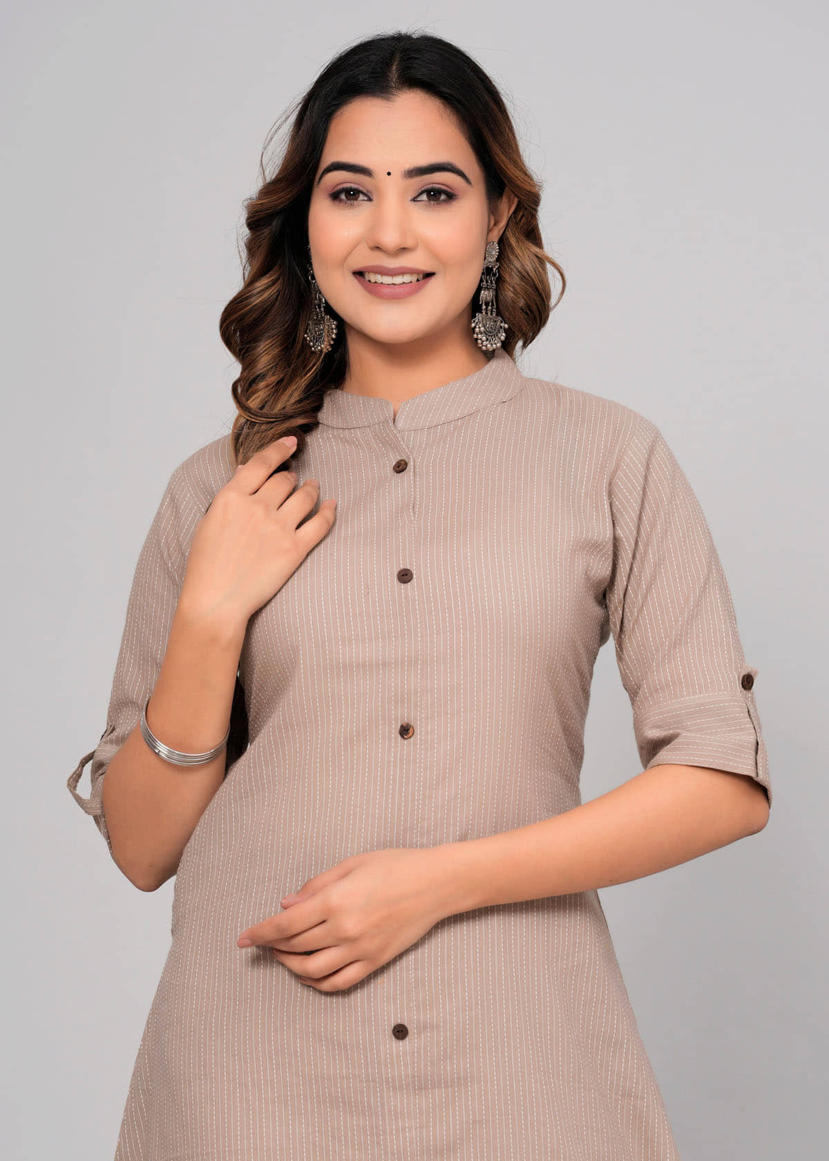 Angvarnika Pack of 1 Cotton Embroidered Straight Women's Kurti - ( Brown ) - Kurtis, Tunics | Buy online on ZillyBuy