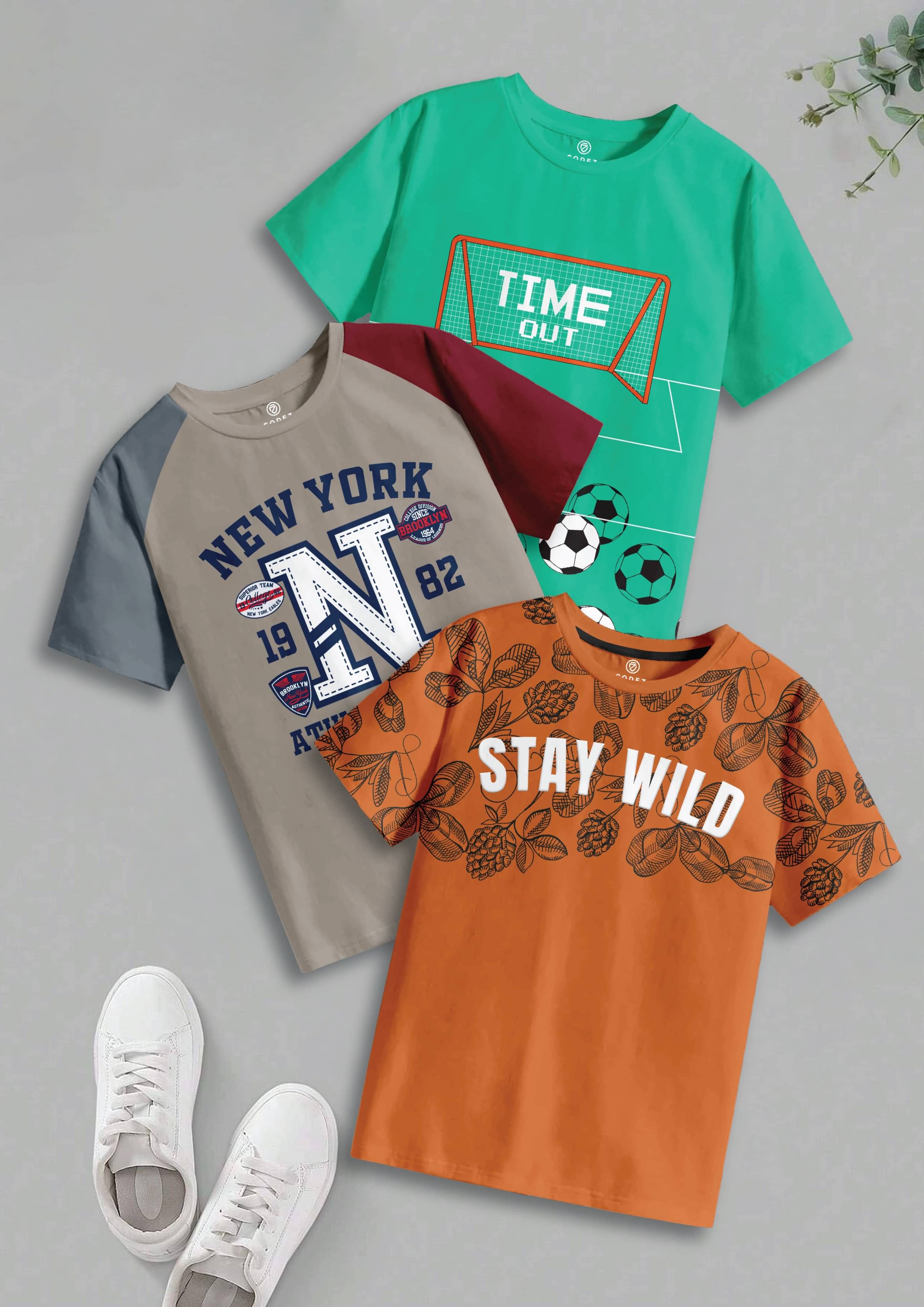     			CODEZ Pack of 3 Boys Cotton T-Shirt ( Multicolor 12 )