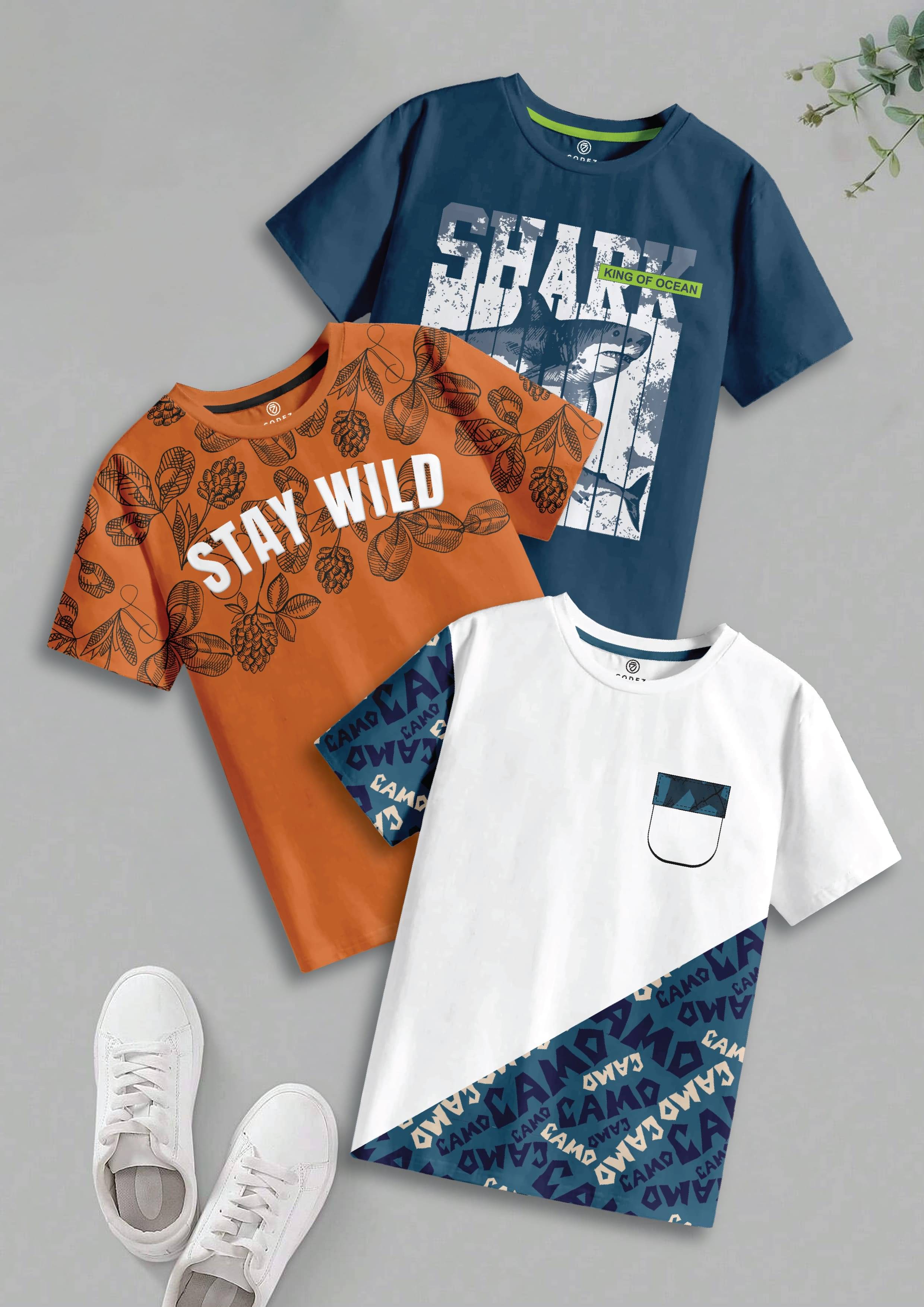     			CODEZ Pack of 3 Boys Cotton T-Shirt ( Multicolor 9 )