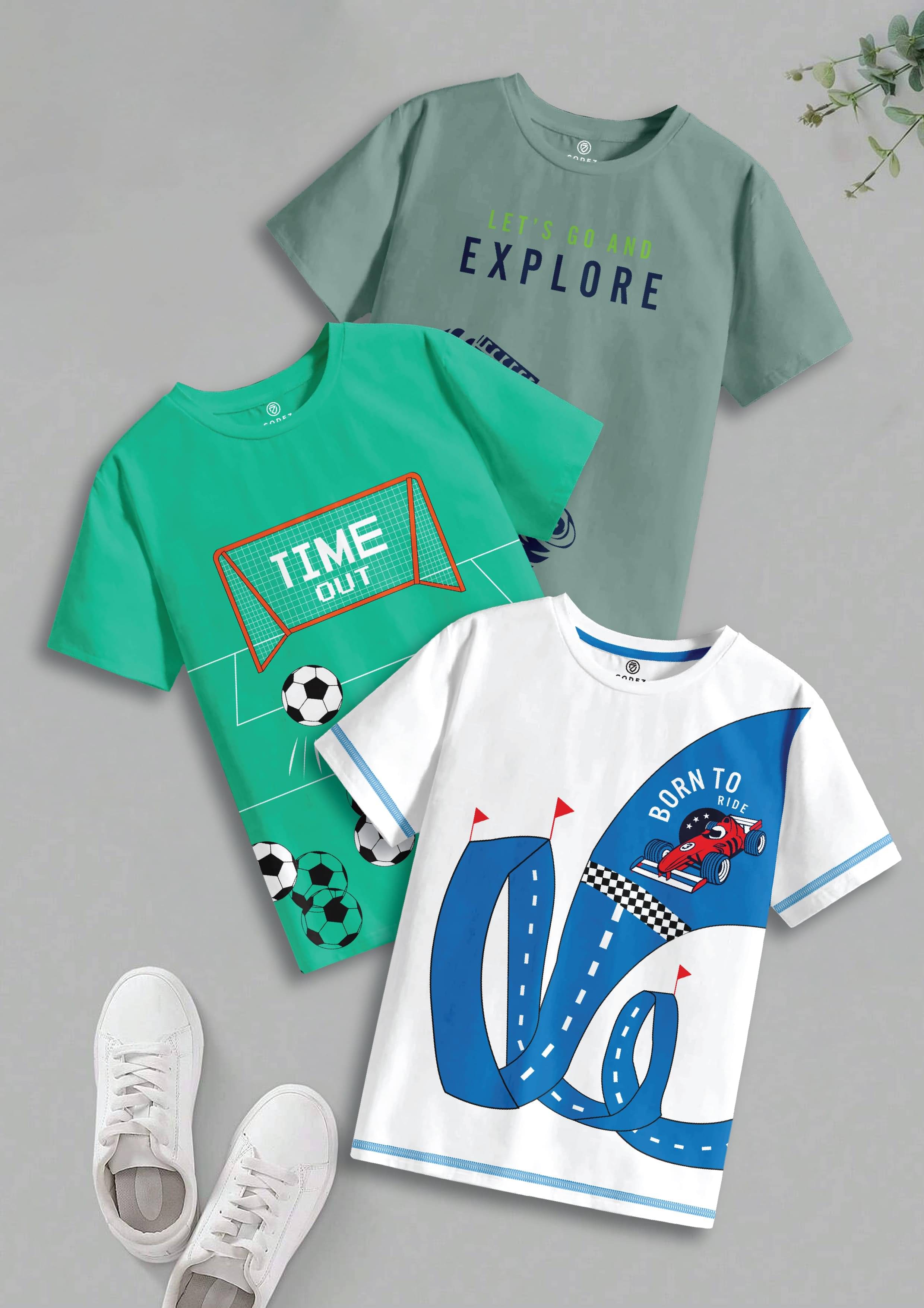     			CODEZ Pack of 3 Boys Cotton T-Shirt ( Multicolor 12 )