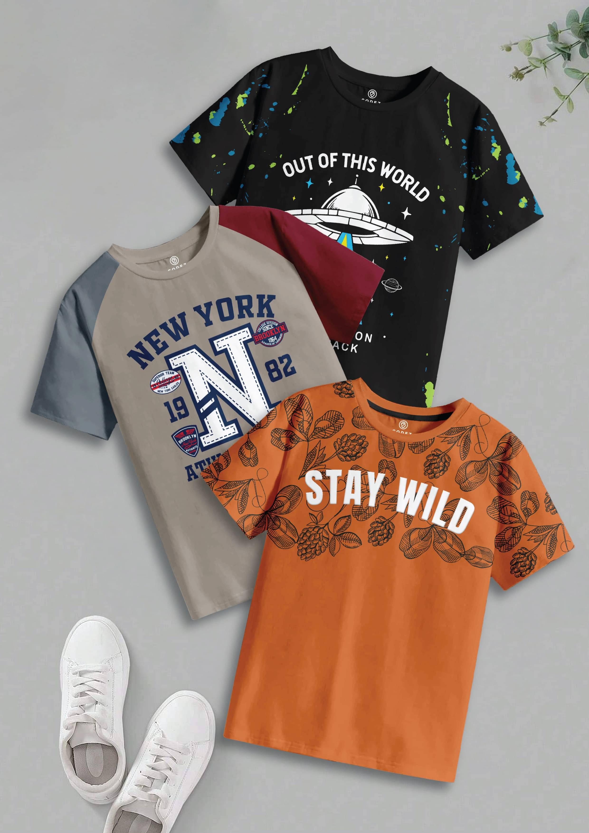     			CODEZ Pack of 3 Boys Cotton T-Shirt ( Multicolor 1 )